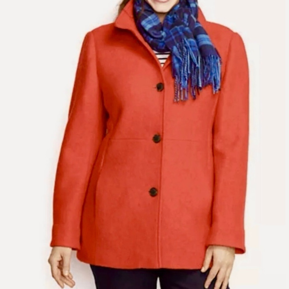 Lands' End Boiled Wool Blend Lined Tailored Jacket Coat Coral Orange Size 4
